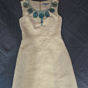 ANTONIO MELANI White Dress with Blue And Turquoise Embellishments